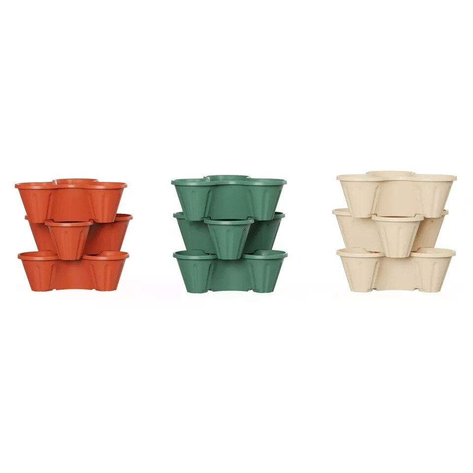 Green 3 Tier Vertical Plant Tower Indoor Outdoor Flower Pot Stackable Garden