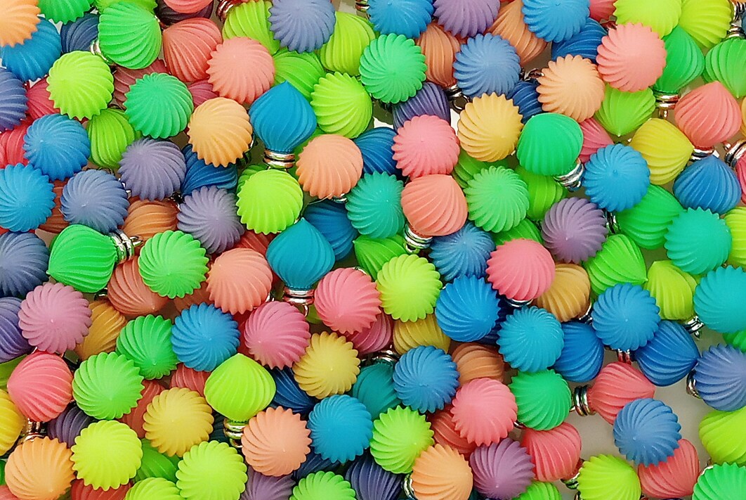 Miniature Ornaments in Bright Neon Colors, 8 pc Mix with Hangers, for Tiny Christmas Trees, Adorabilities