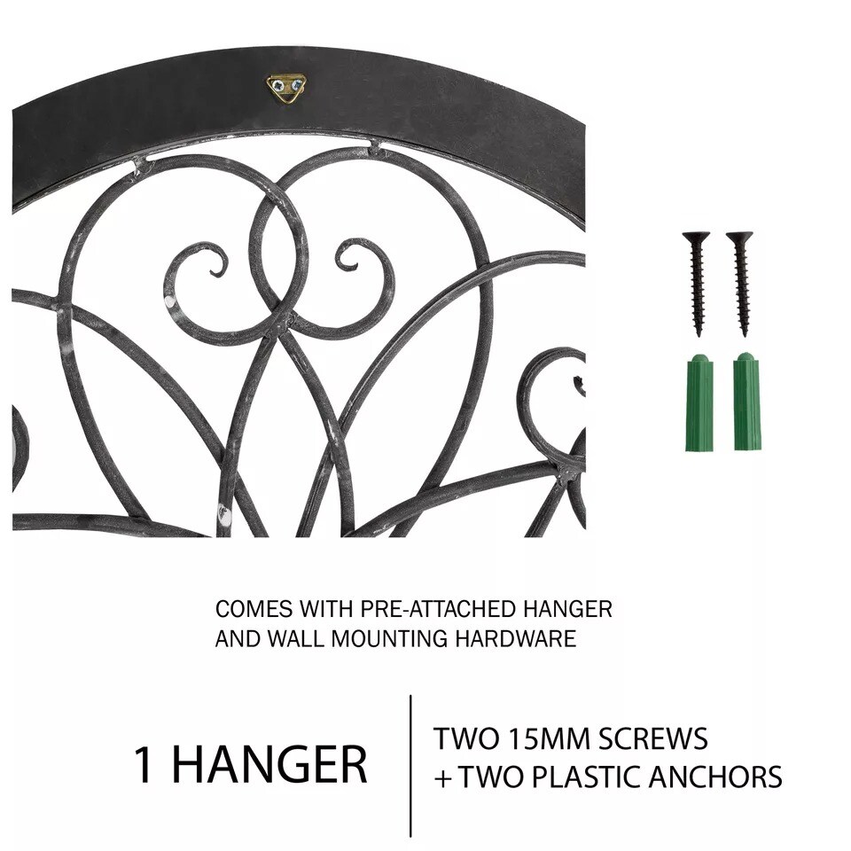Medallion Metal Wall Art- 24 Inch Round Iron Scrollwork, Flower &#x26; Wood