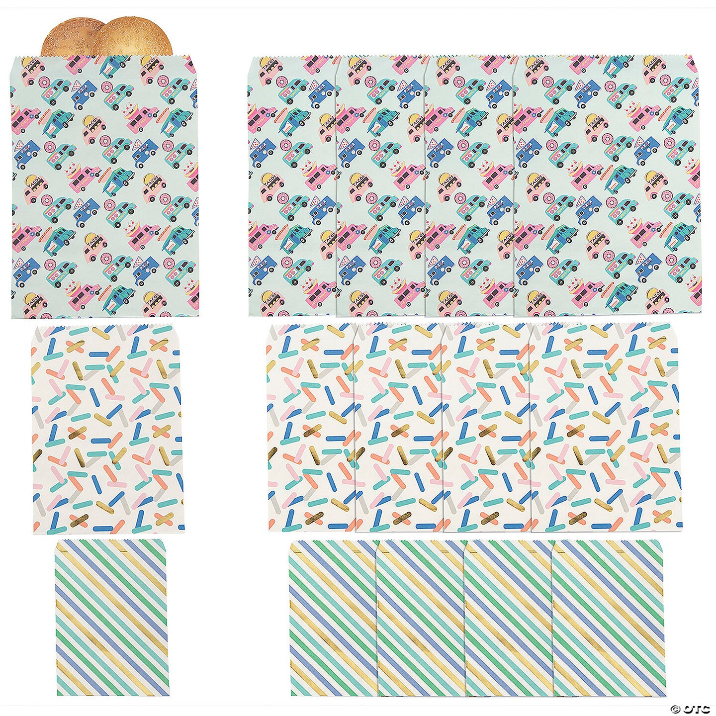 3 1/2" - 4 1/2" Large, Medium & Small Paper Food Truck Party Treat Bags 12 Pc.