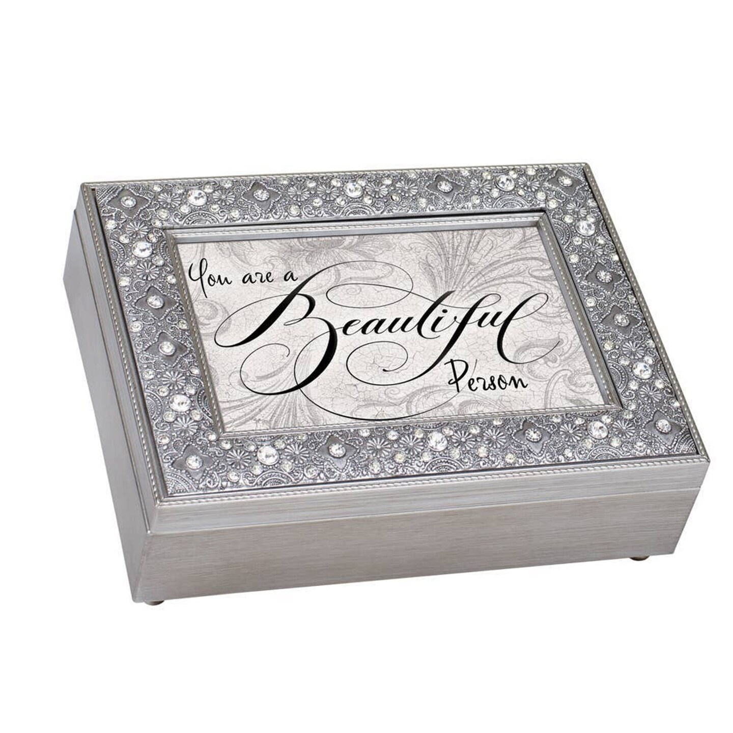Edge Collection - 8" x 6" x 2.75" - Silver - Musical Jewelry Box with Inspirational Quote - 1 Piece