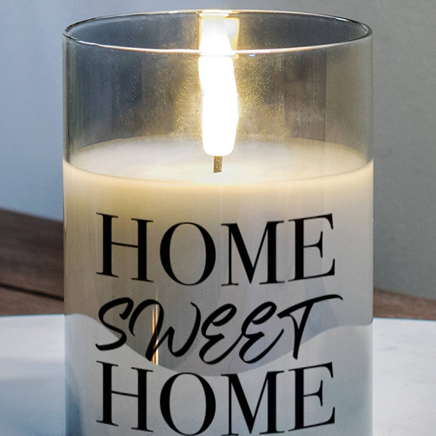 Edge Collection - 4" x 3" - Gray - Flameless LED Candle with Home Sweet Home Message - 1 Piece