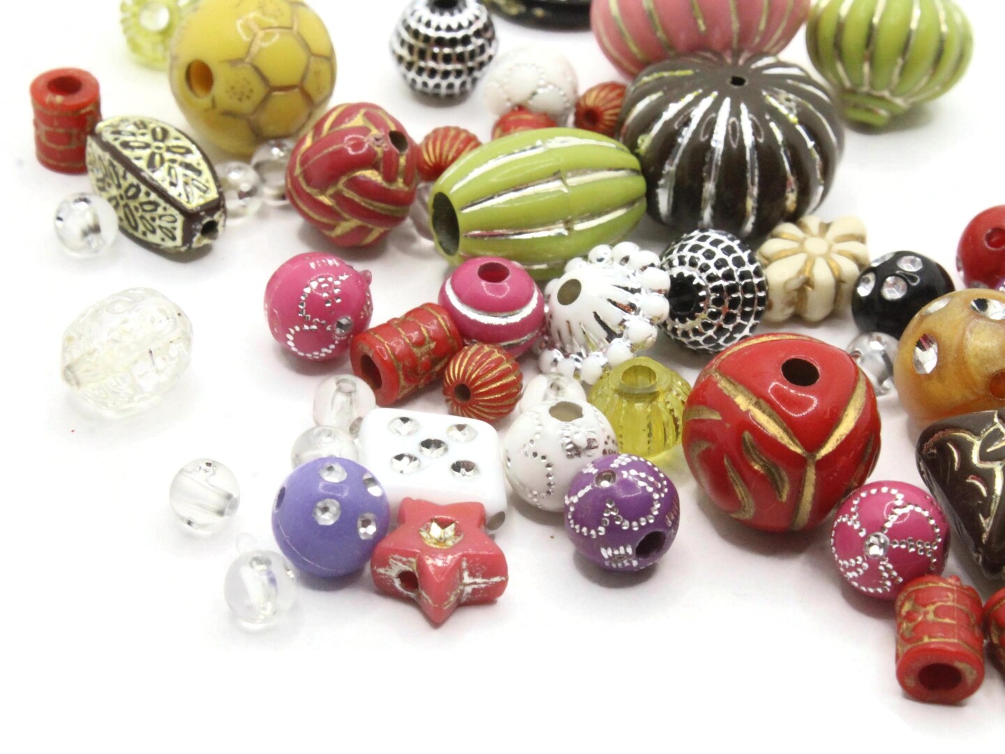 60 Silver and Gold Metallic Enlaced Mixed Color and Shape Plastic Beads