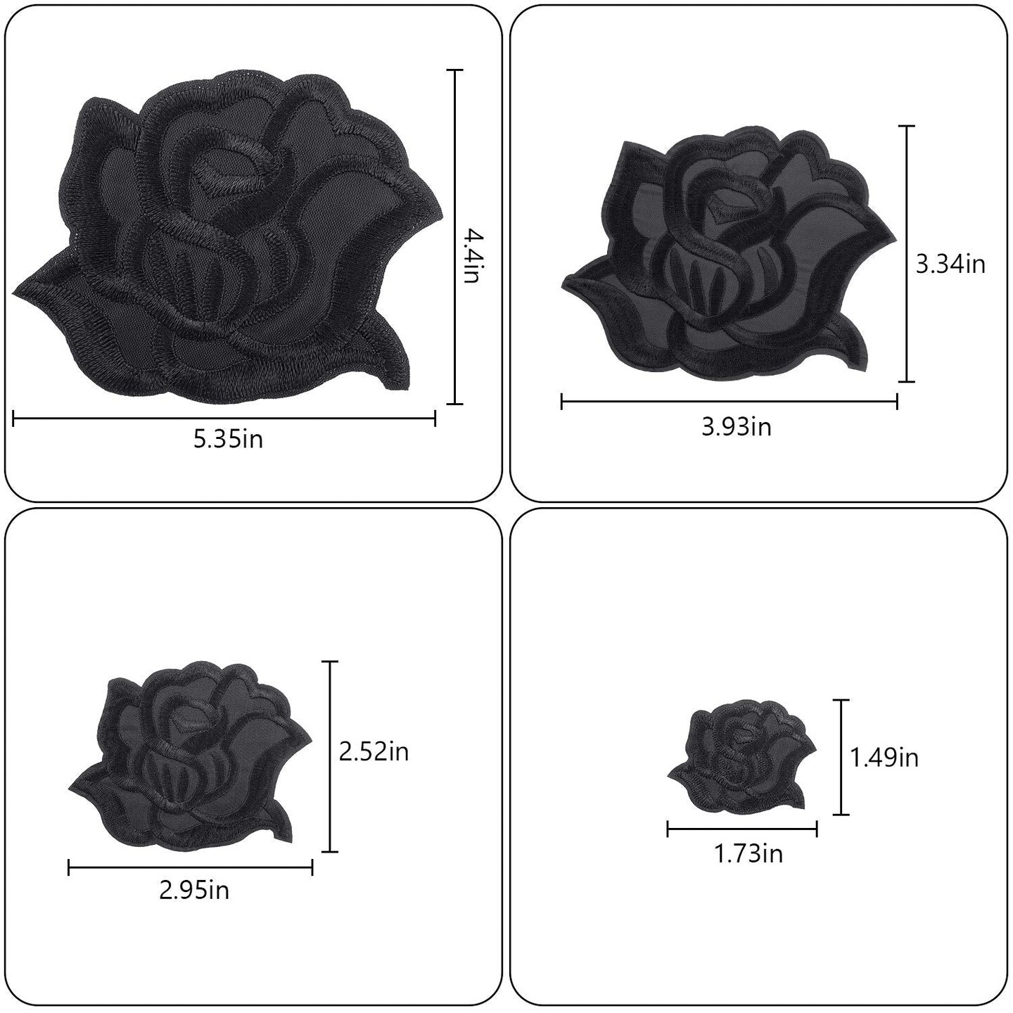 8 Pieces 8 Pieces Black Iron On Rose Flower Patches for Clothes Fabric Repair Patches 4 Size Embroidered Sew On Flower Patches Applique Patches for Jacket Jeans Clothes Hats Shoes Bags
