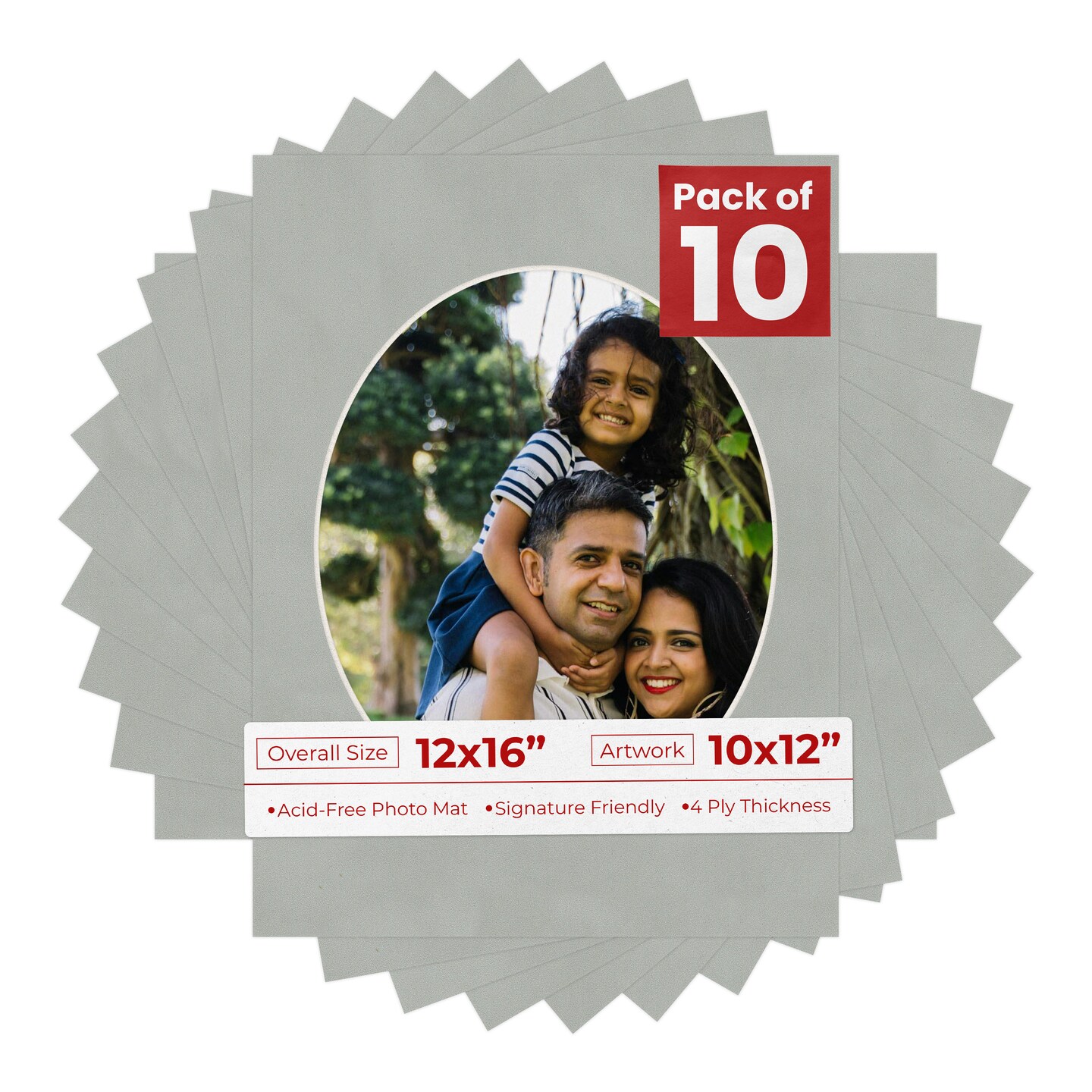 Light Grey Suede Mat Board for 12x16 Frames - Oval Opening for 10x12 Photos