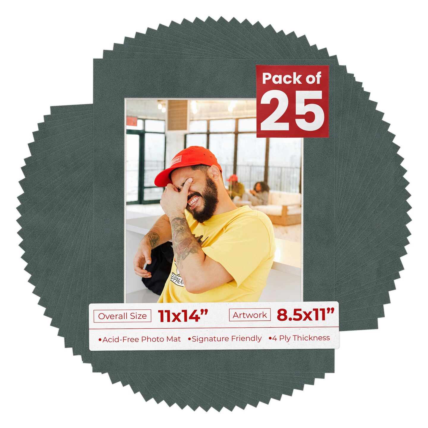 Dark Grey Suede Mat Board for 11x14 Frames - Fits 8.5x11 Photos