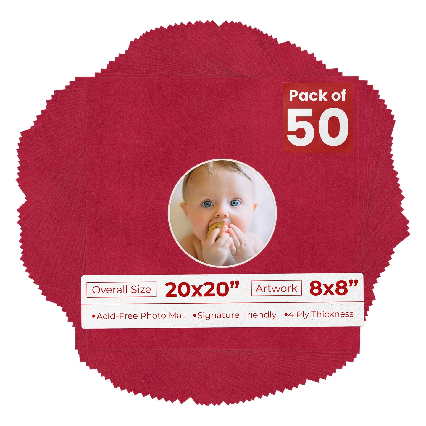 Red Suede Mat Board for 20x20 Frames - Circle Opening for 8x8 Photos