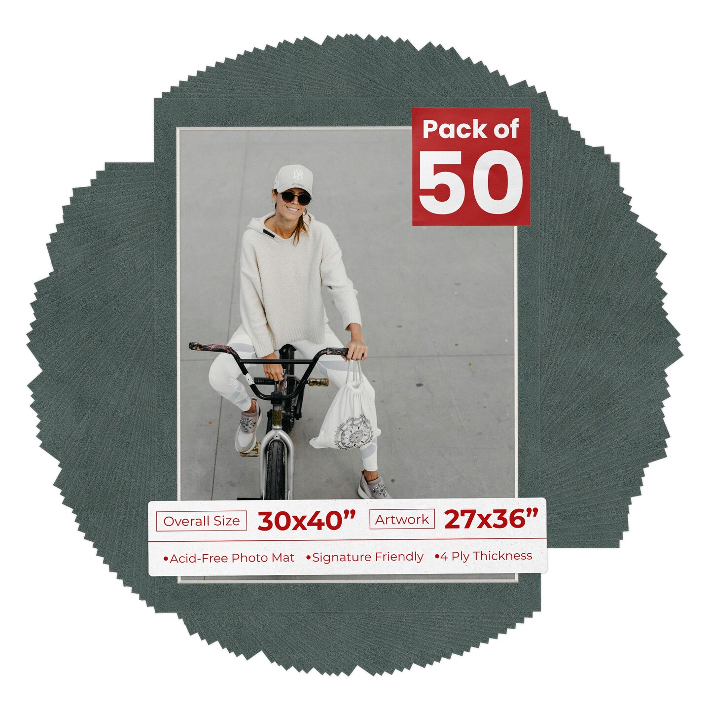 Dark Grey Suede Mat Board for 30x40 Frames - Fits 27x36 Photos