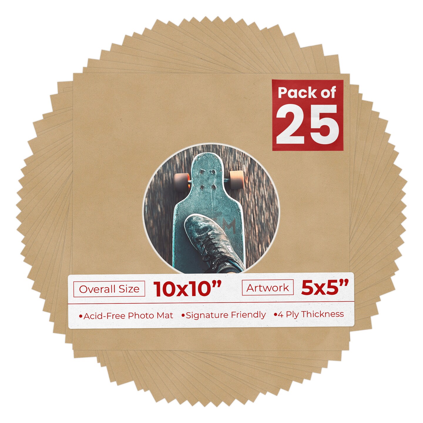 Beige Suede Mat Board for 10x10 Frames - Circle Opening for 5x5 Photos