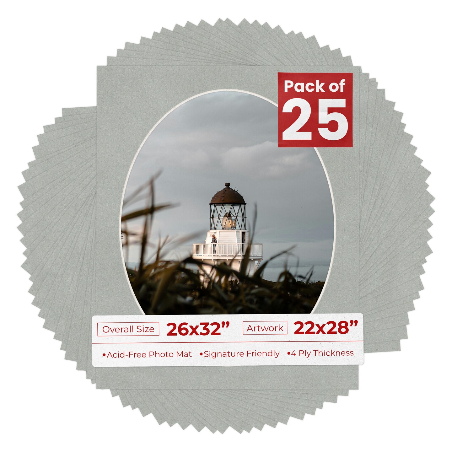 Light Grey Suede Mat Board for 26x32 Frames - Oval Opening for 22x28 Photos