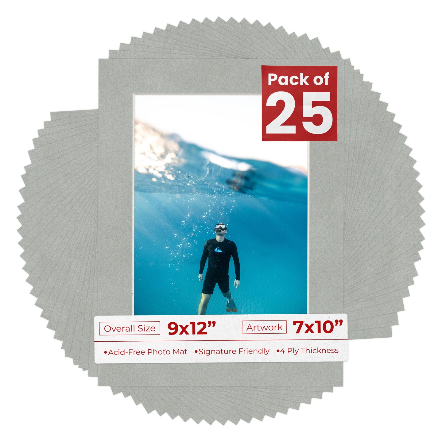 Light Grey Suede Mat Board for 9x12 Frames - Fits 7x10 Photos