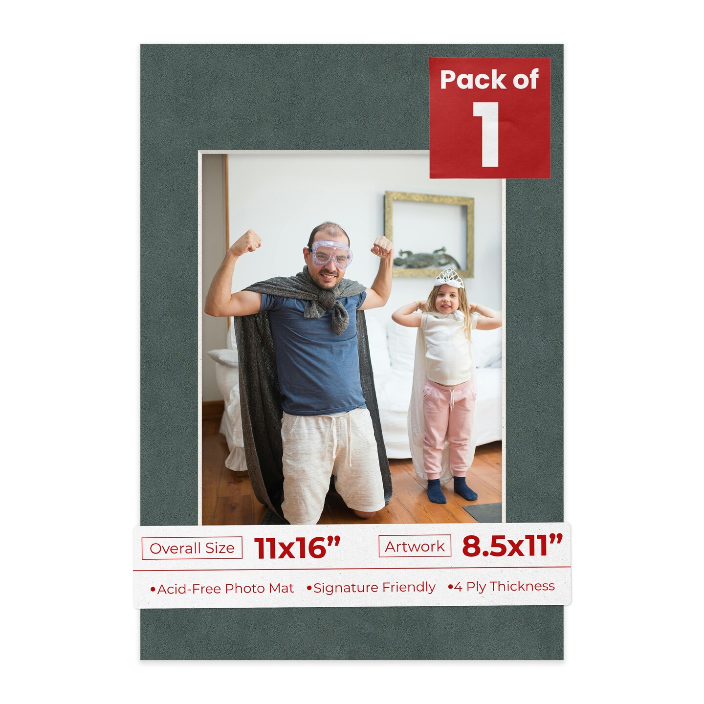 Dark Grey Suede Mat Board for 11x16 Frames - Fits 8.5x11 Photos