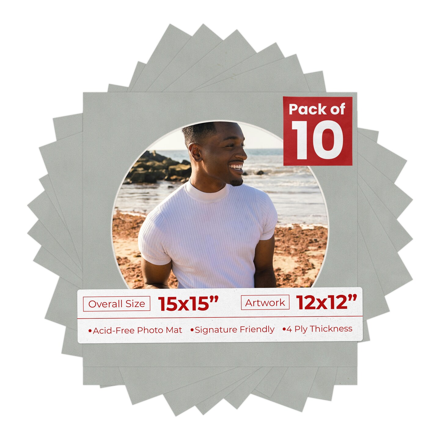 Light Grey Suede Mat Board for 15x15 Frames - Circle Opening for 12x12 Photos