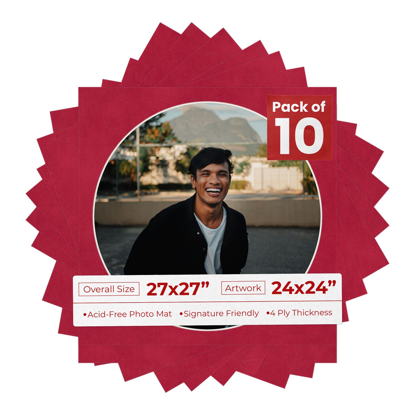 Red Suede Mat Board for 27x27 Frames - Circle Opening for 24x24 Photos