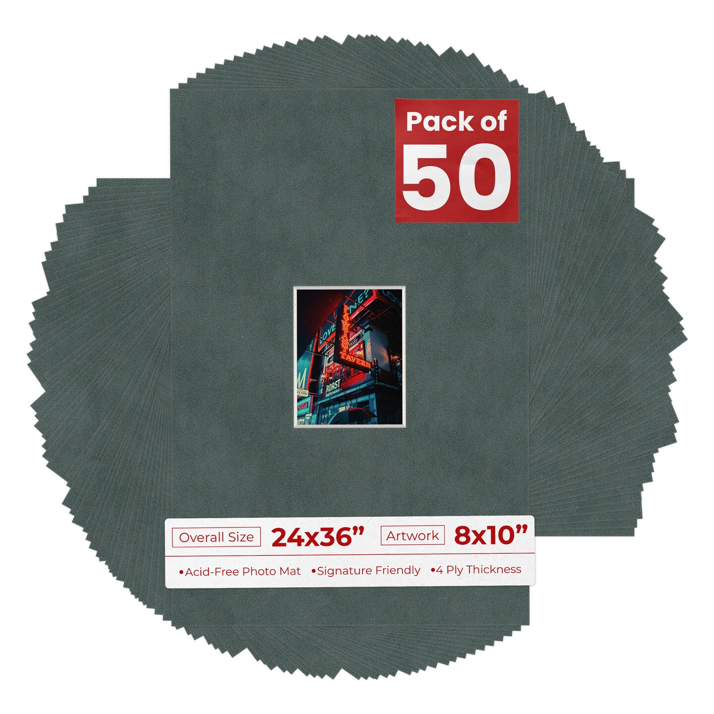 Dark Grey Suede Mat Board for 24x36 Frames - Fits 8x10 Photos