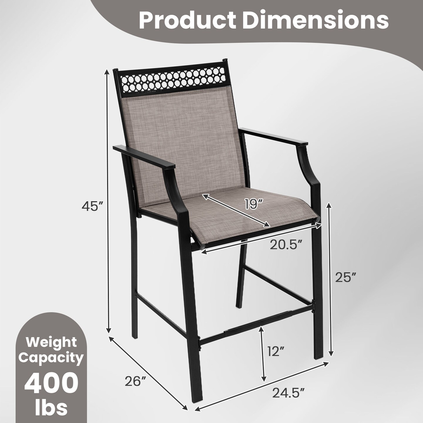 Set of 2 Outdoor Counter Bar Stools Heavy-Duty Metal Frame with Footrest