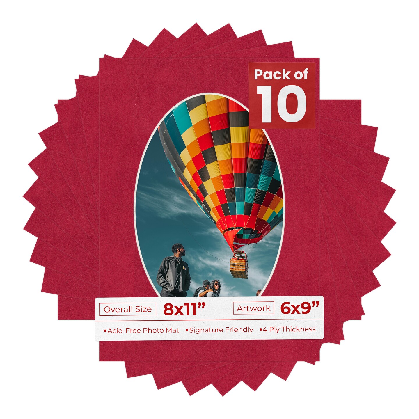 Red Suede Mat Board for 8x11 Frames - Oval Opening for 6x9 Photos