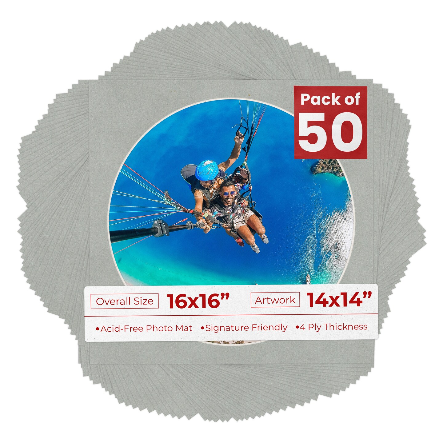 Light Grey Suede Mat Board for 16x16 Frames - Circle Opening for 14x14 Photos