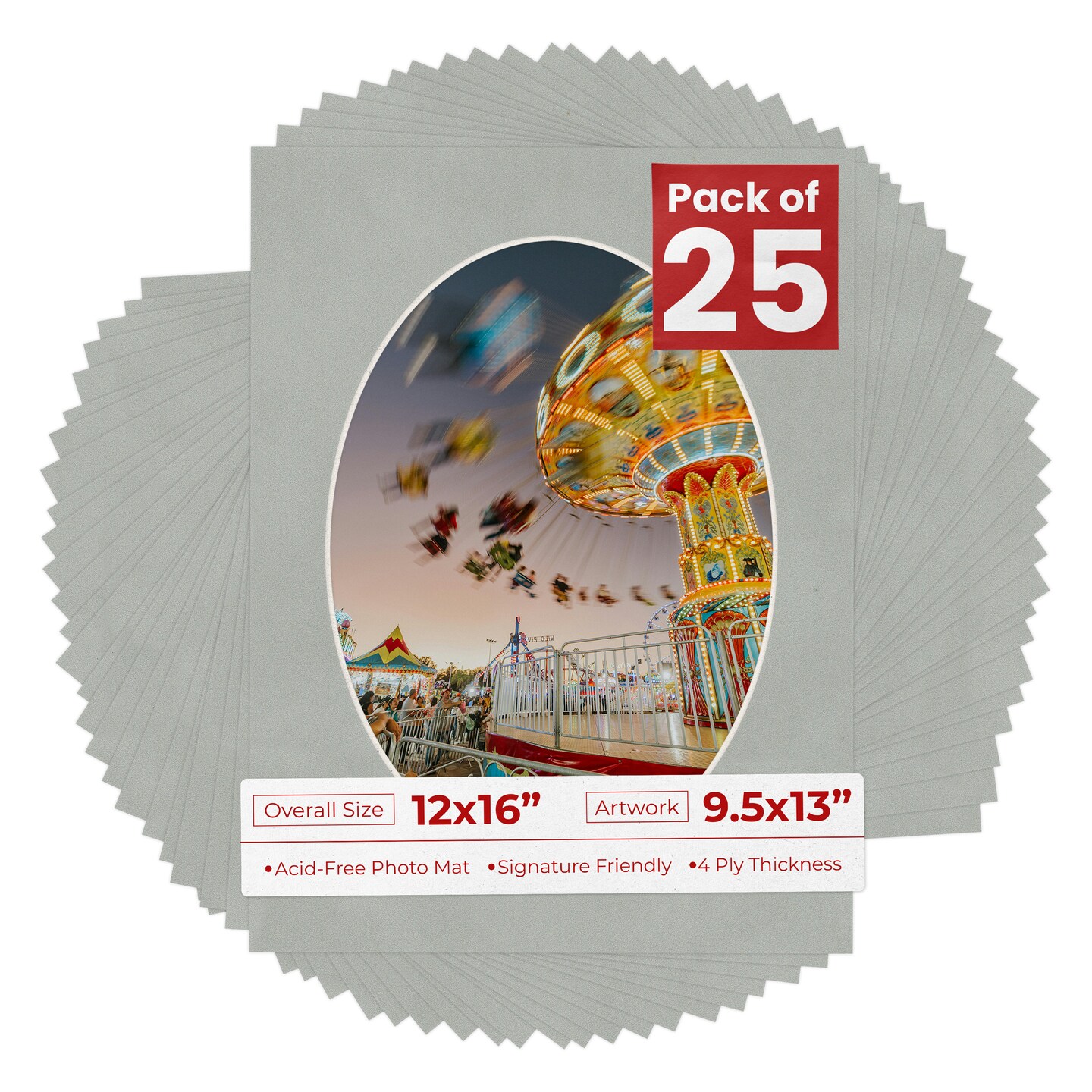 Light Grey Suede Mat Board for 12x16 Frames - Oval Opening for 9.5x13 Photos