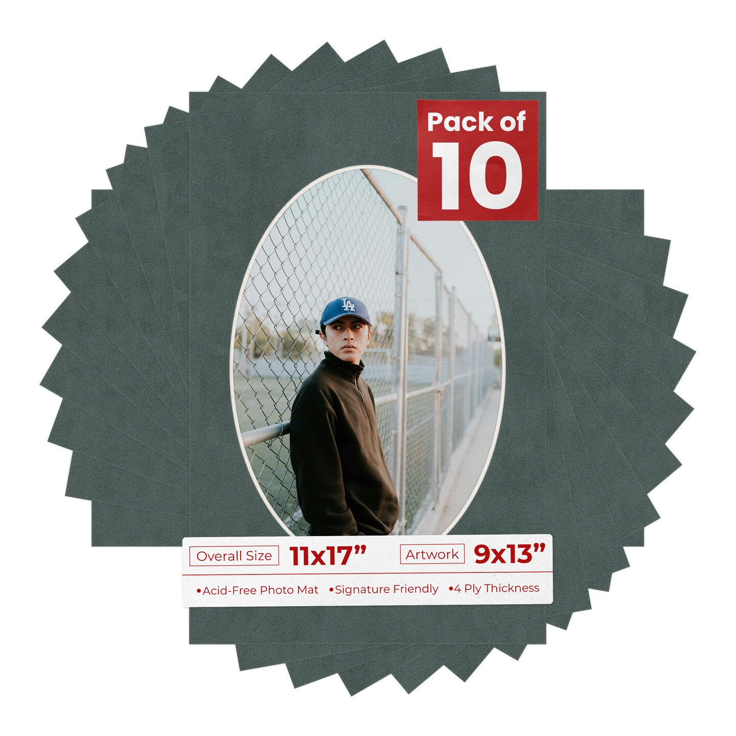 Dark Grey Suede Mat Board for 11x17 Frames - Oval Opening for 9x13 Photos