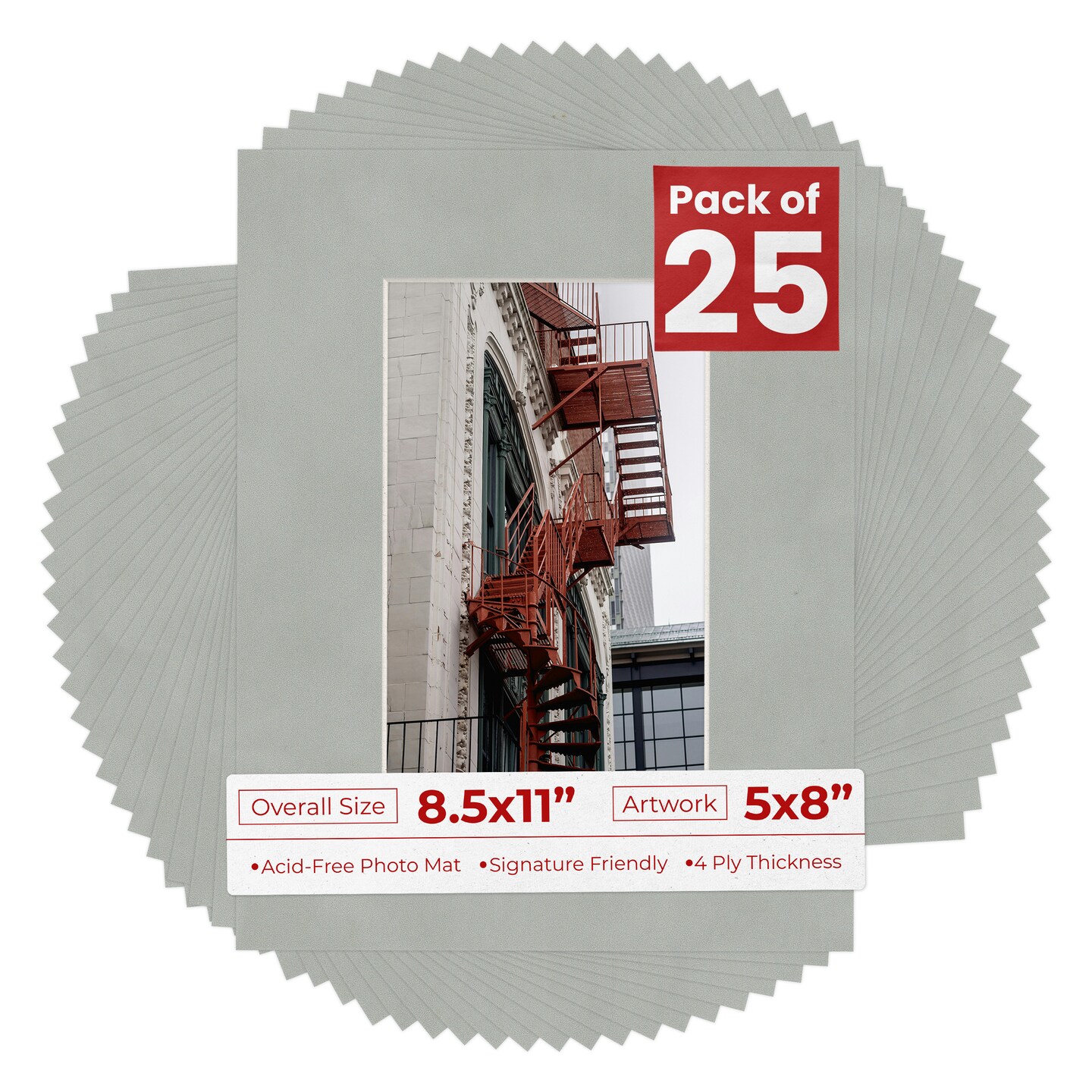 Light Grey Suede Mat Board for 8.5x11 Frames - Fits 5x8 Photos