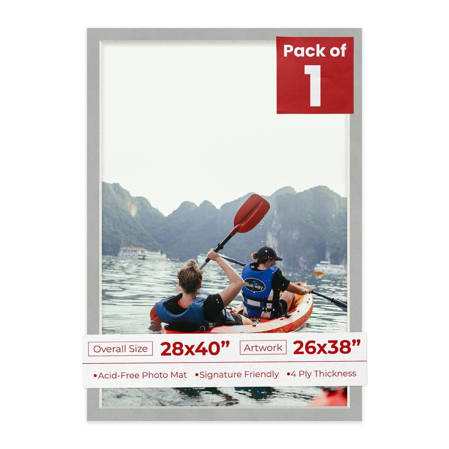 Light Grey Suede Mat Board for 28x40 Frames - Fits 26x38 Photos