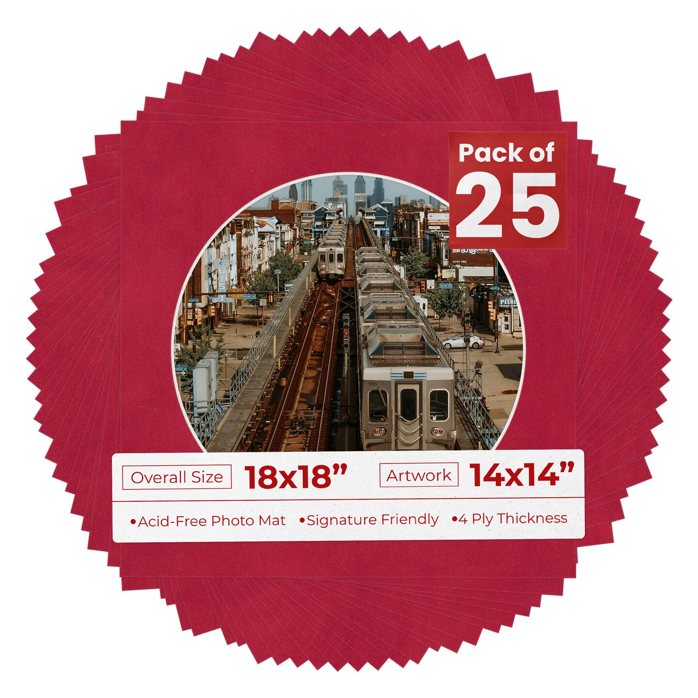 Red Suede Mat Board for 18x18 Frames - Circle Opening for 14x14 Photos