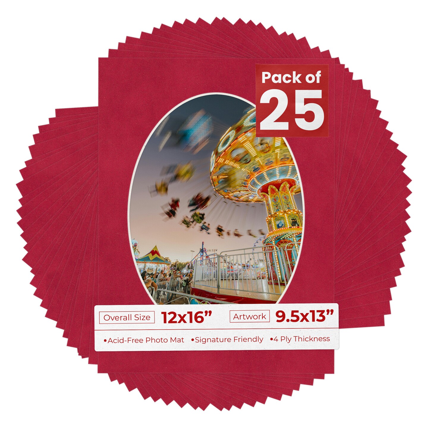 Red Suede Mat Board for 12x16 Frames - Oval Opening for 9.5x13 Photos