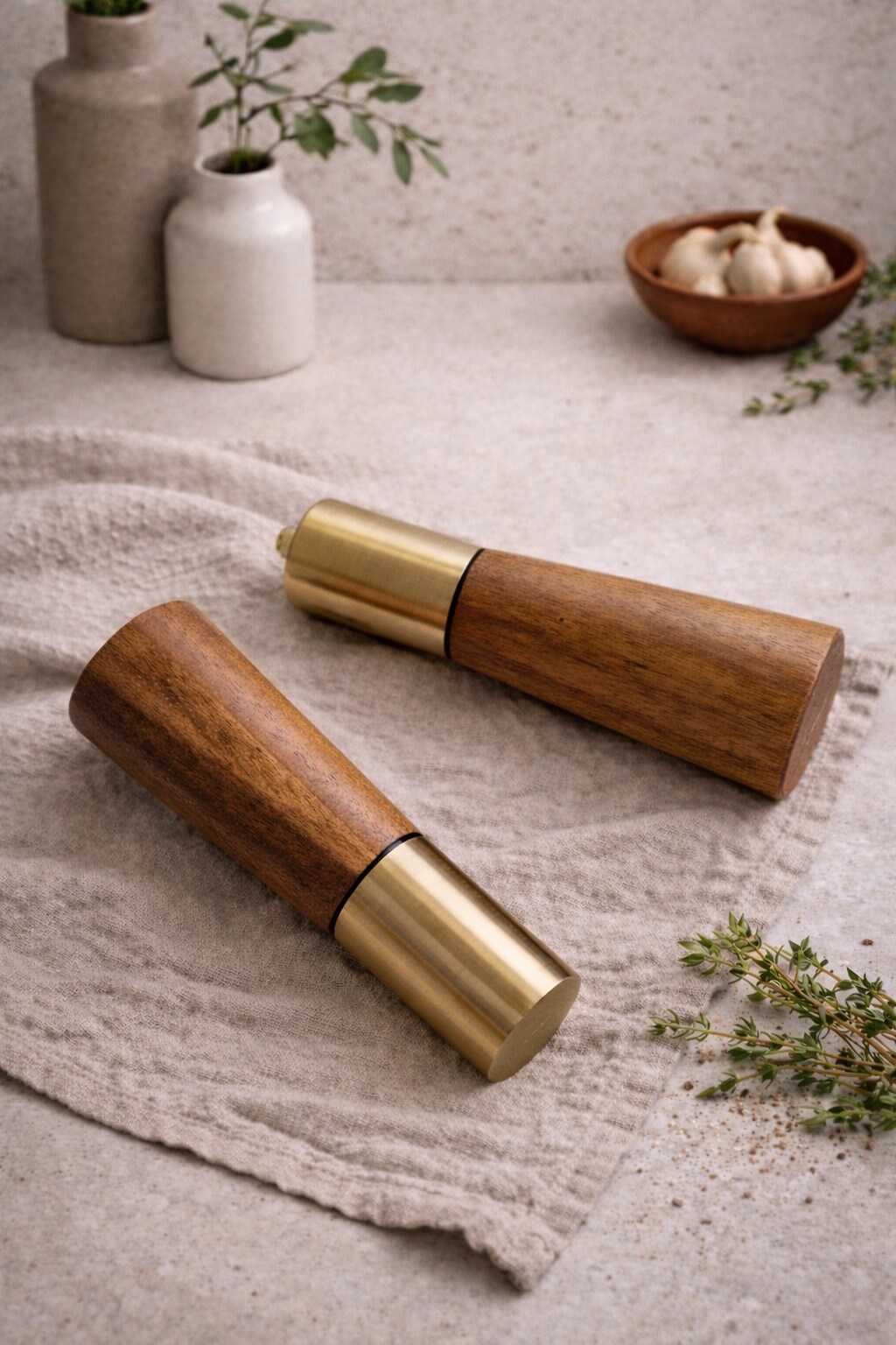 Acacia Wood & Stainless Steel Salt and Pepper Shaker Set – Elegant and Functional