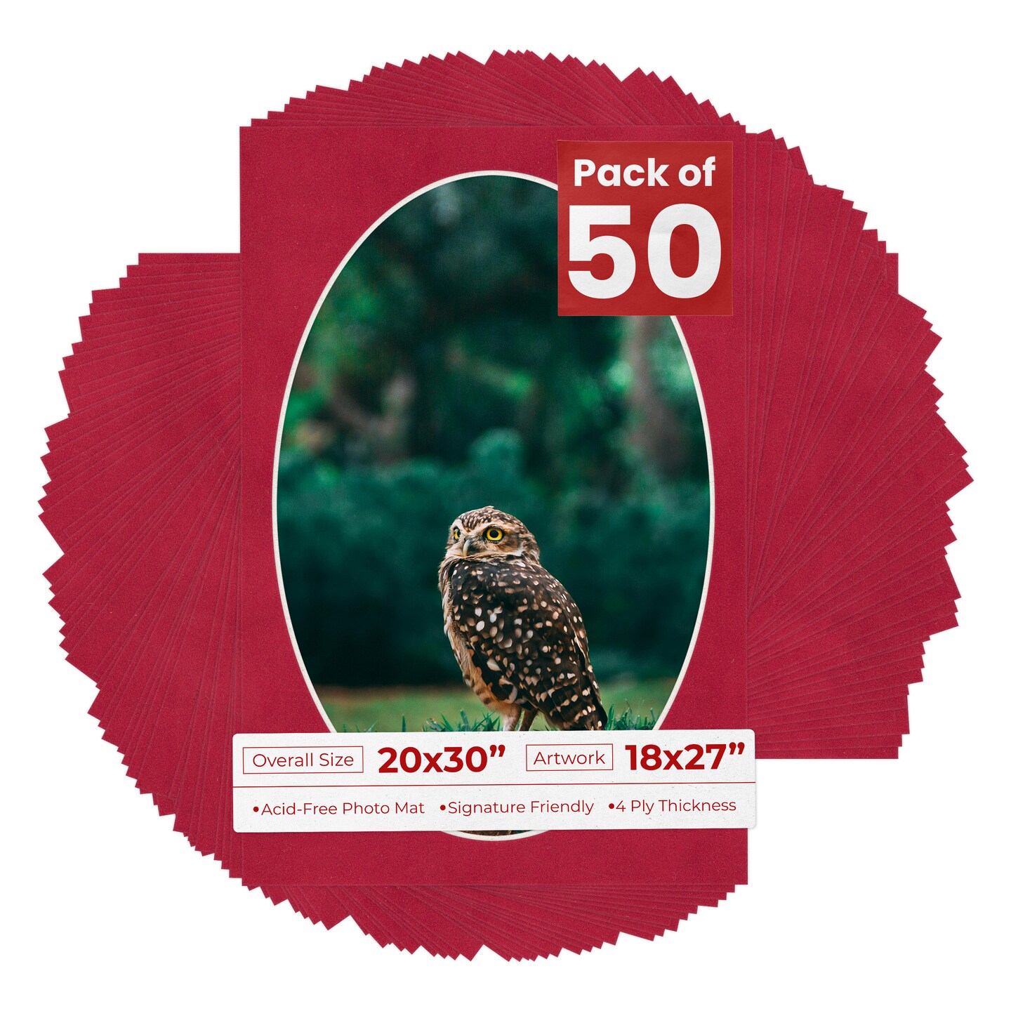 Red Suede Mat Board for 20x30 Frames - Oval Opening for 18x27 Photos