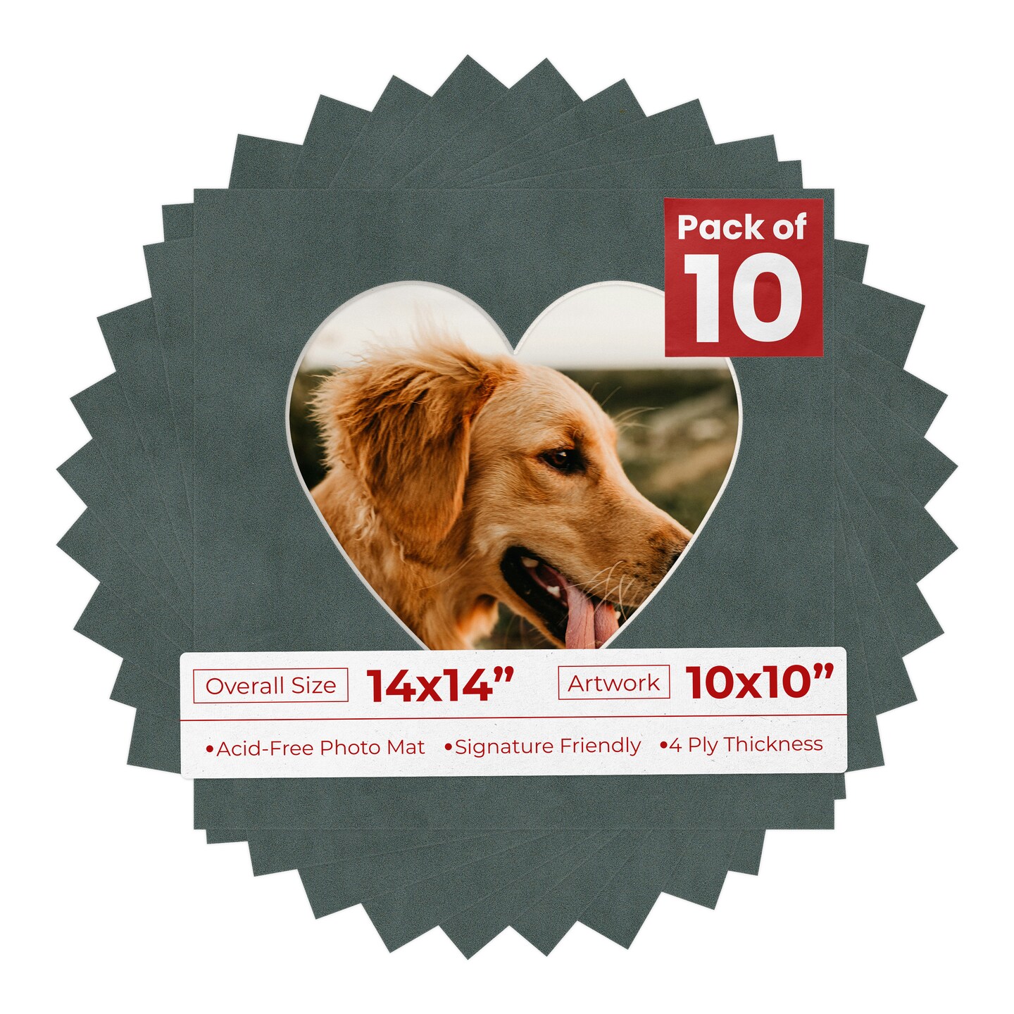 Dark Grey Suede Mat Board for 14x14 Frames - Heart Opening for 10x10 Photos