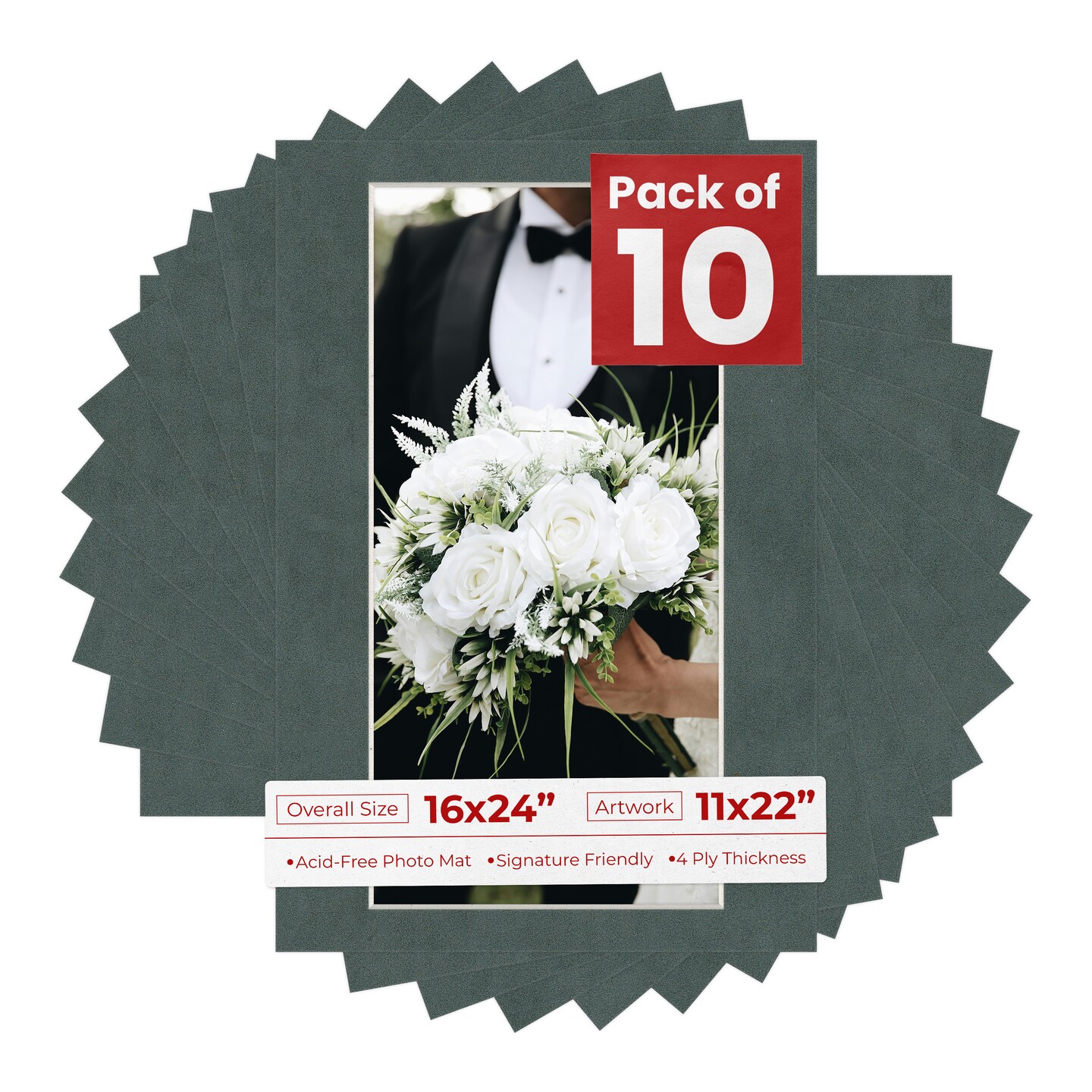 Dark Grey Suede Mat Board for 16x24 Frames - Fits 11x22 Photos