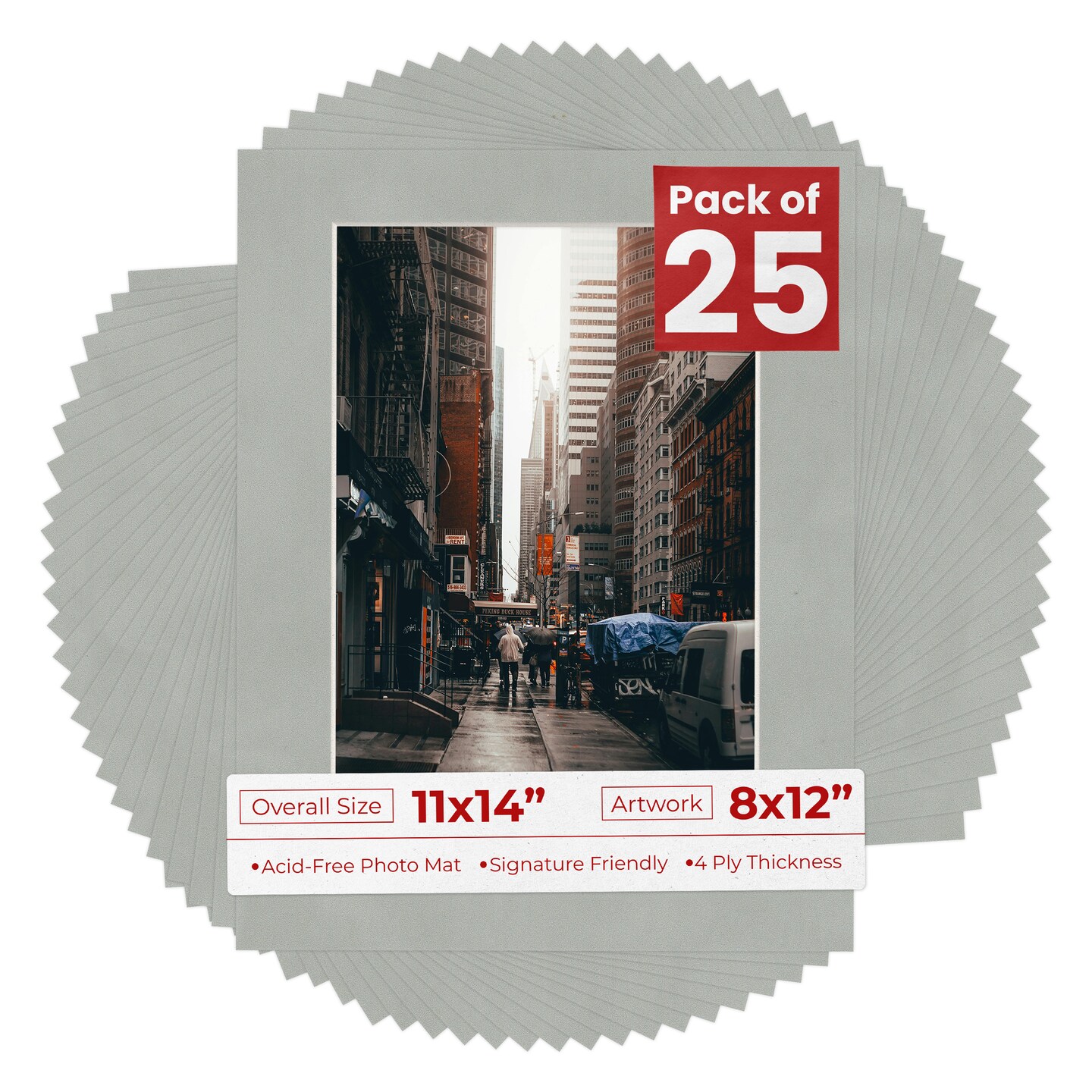 Light Grey Suede Mat Board for 11x14 Frames - Fits 8x12 Photos