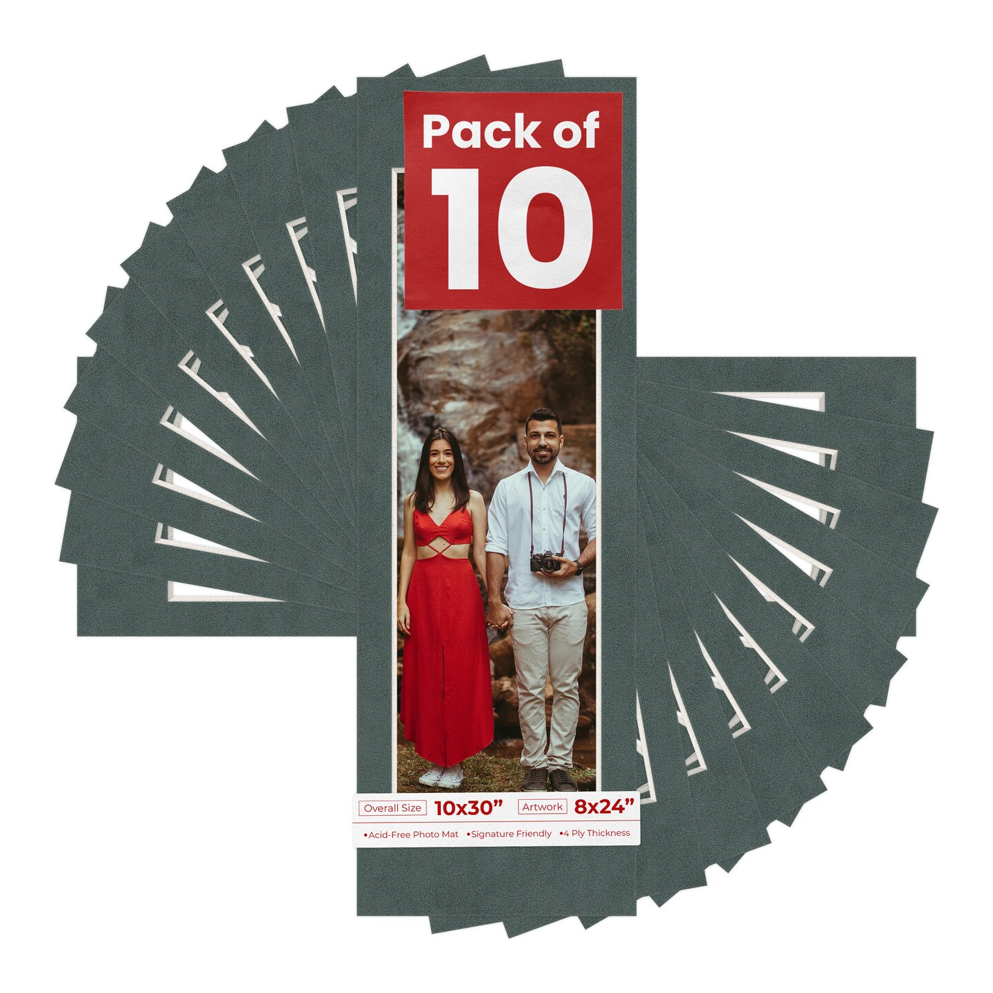 Dark Grey Suede Mat Board for 10x30 Frames - Fits 8x24 Photos