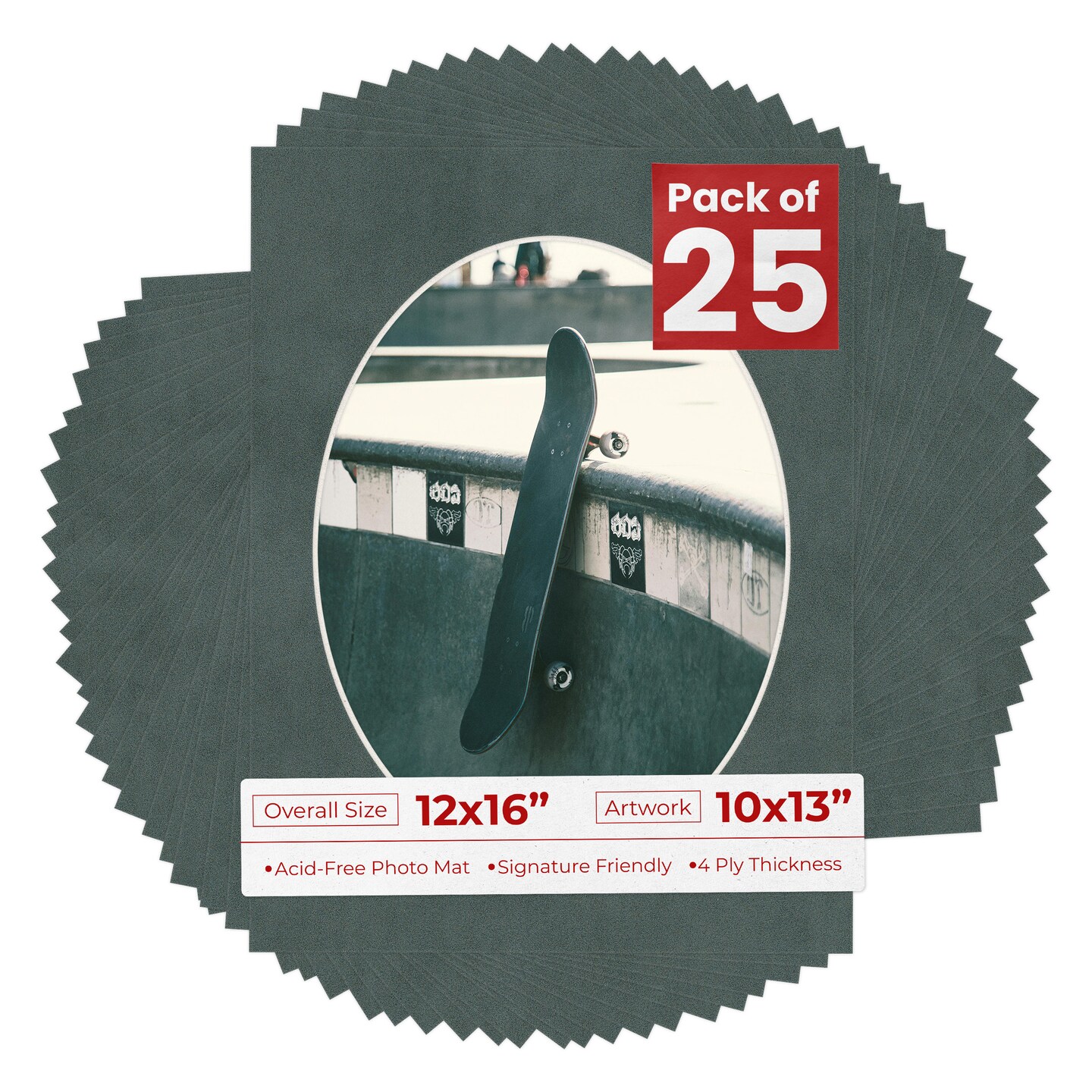 Dark Grey Suede Mat Board for 12x16 Frames - Oval Opening for 10x13 Photos