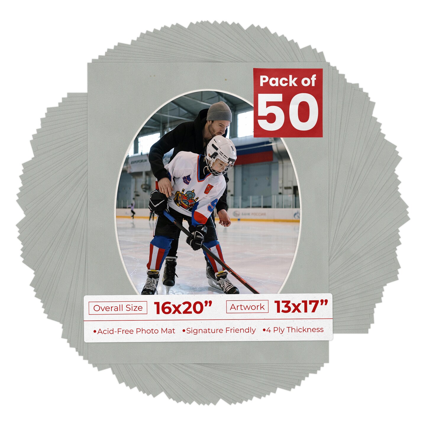 Light Grey Suede Mat Board for 16x20 Frames - Oval Opening for 13x17 Photos