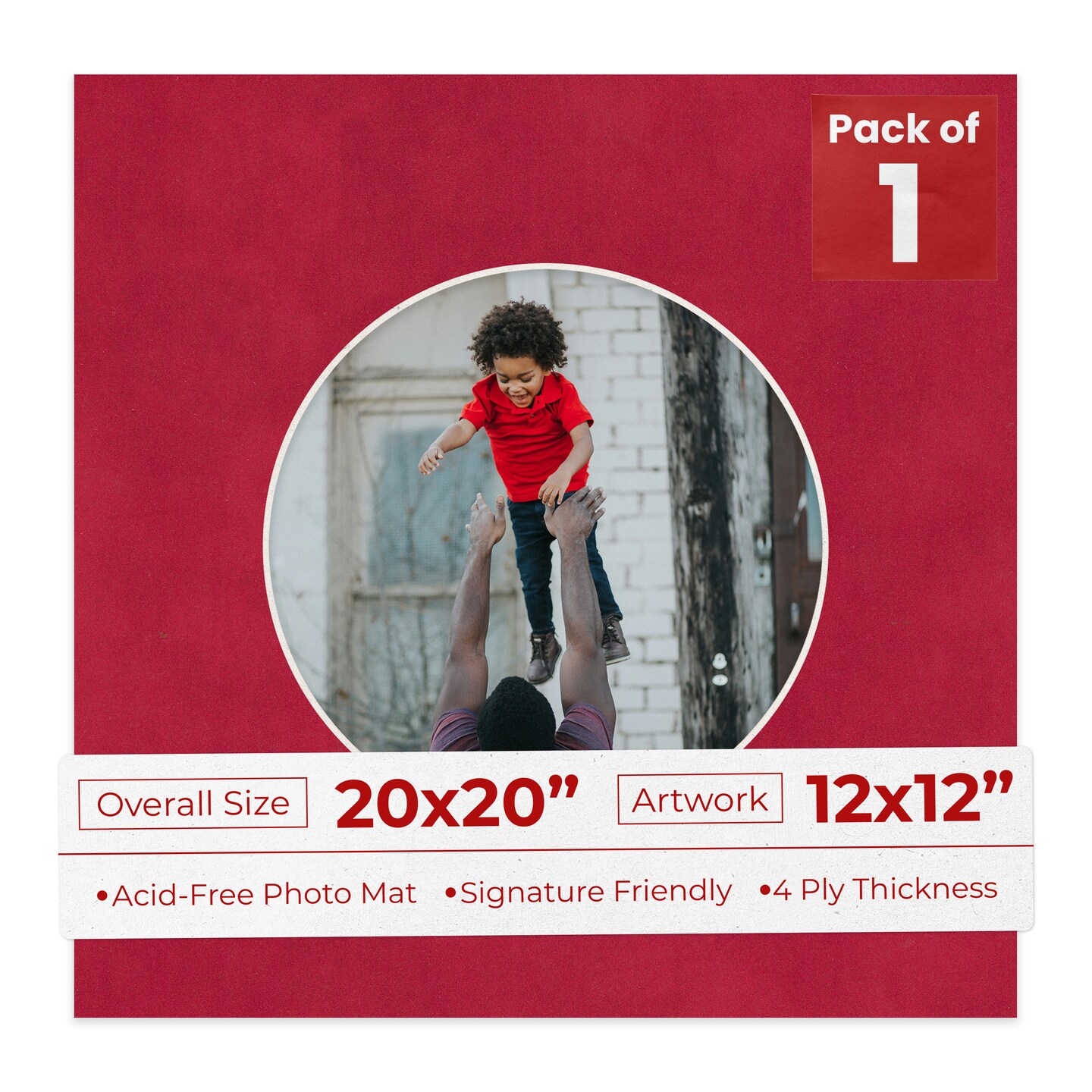 Red Suede Mat Board for 20x20 Frames - Circle Opening for 12x12 Photos