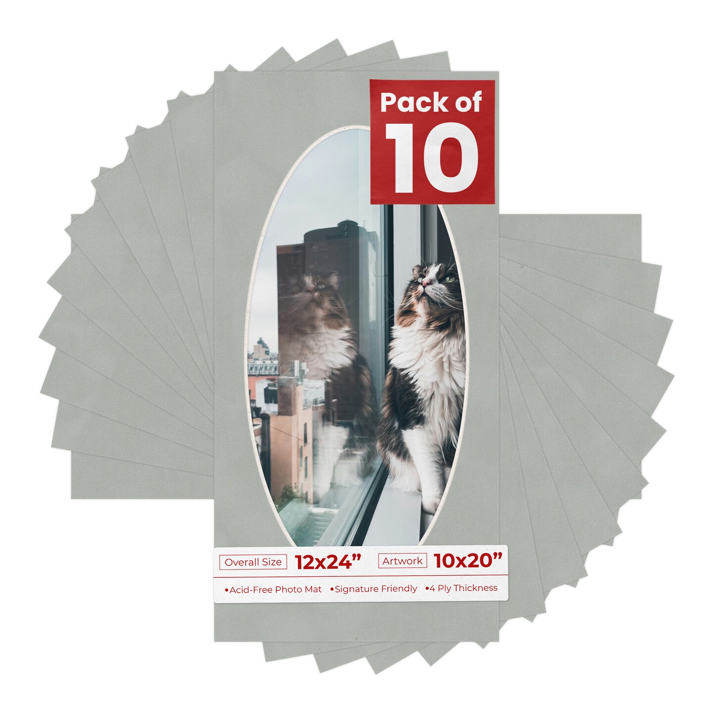 Light Grey Suede Mat Board for 12x24 Frames - Oval Opening for 10x20 Photos