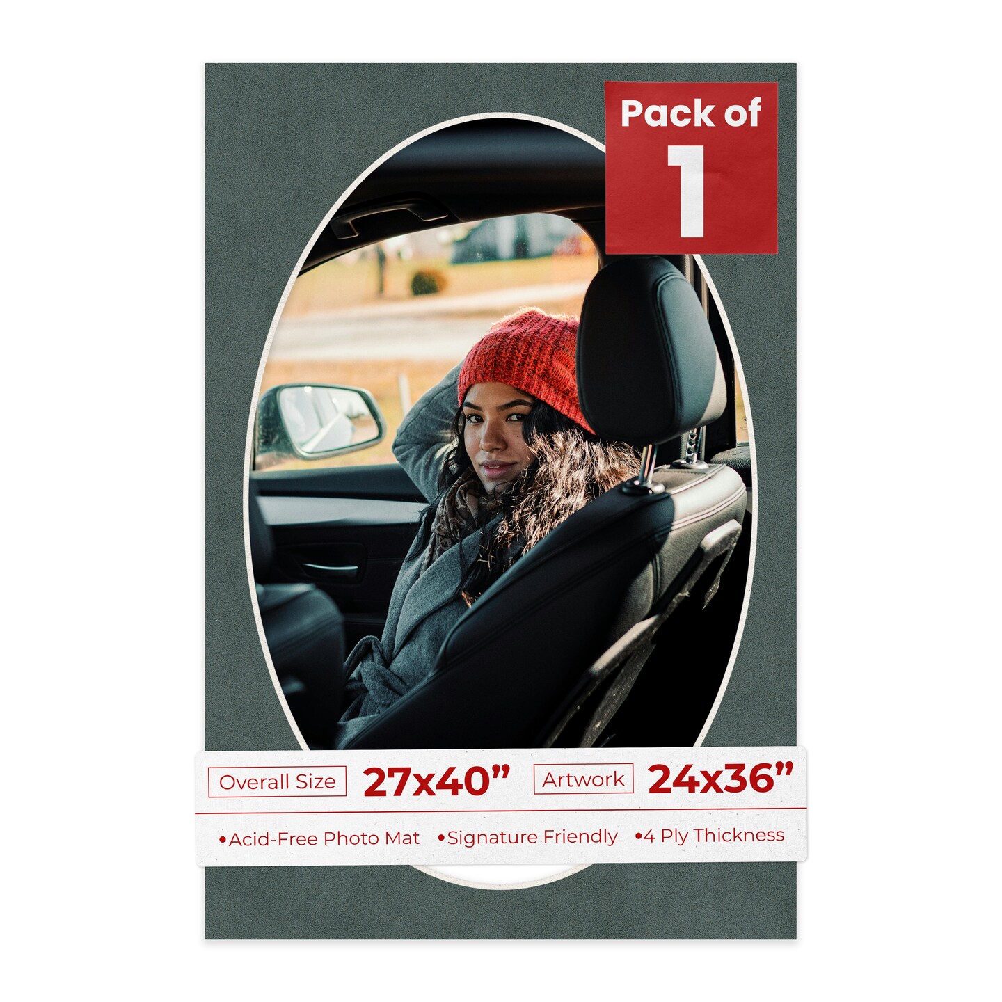 Dark Grey Suede Mat Board for 27x40 Frames - Oval Opening for 24x36 Photos