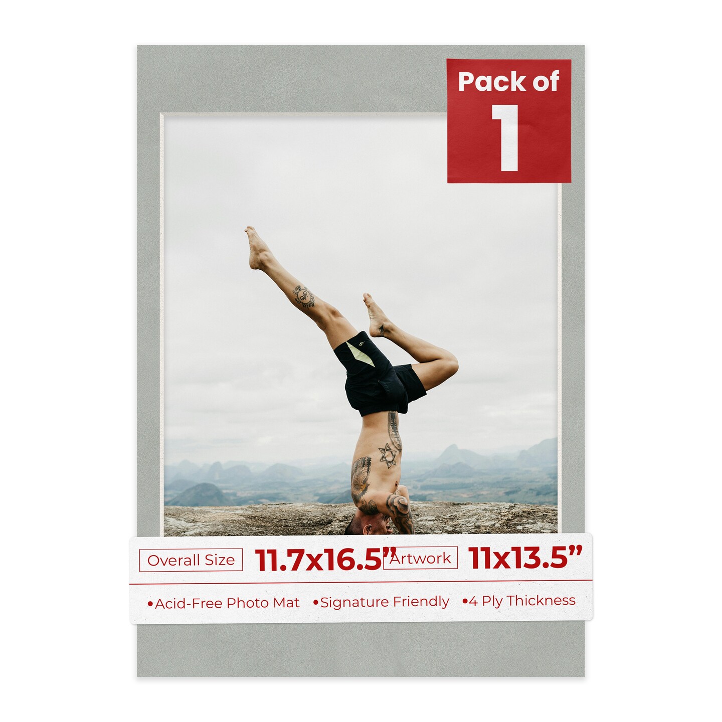 Light Grey Suede Mat Board for 11.7x16.5 Frames - Fits 11x13.5 Photos