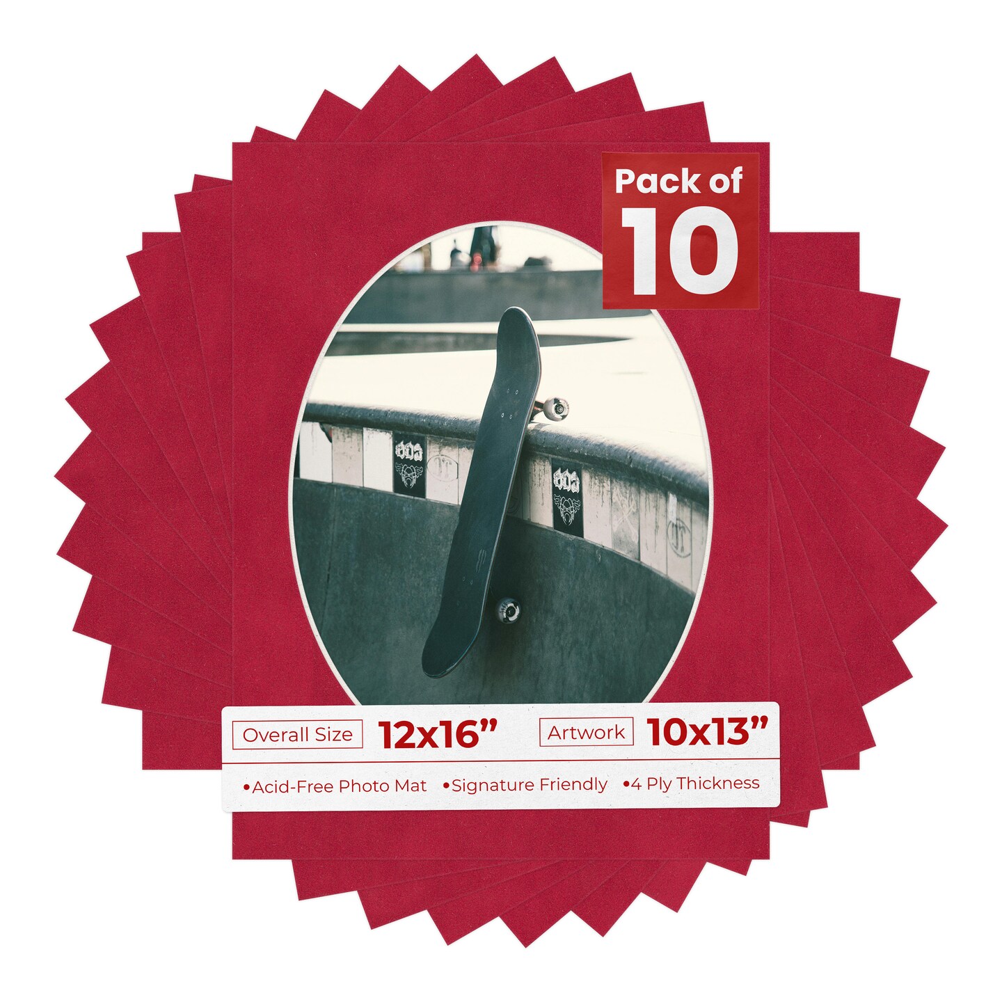 Red Suede Mat Board for 12x16 Frames - Oval Opening for 10x13 Photos