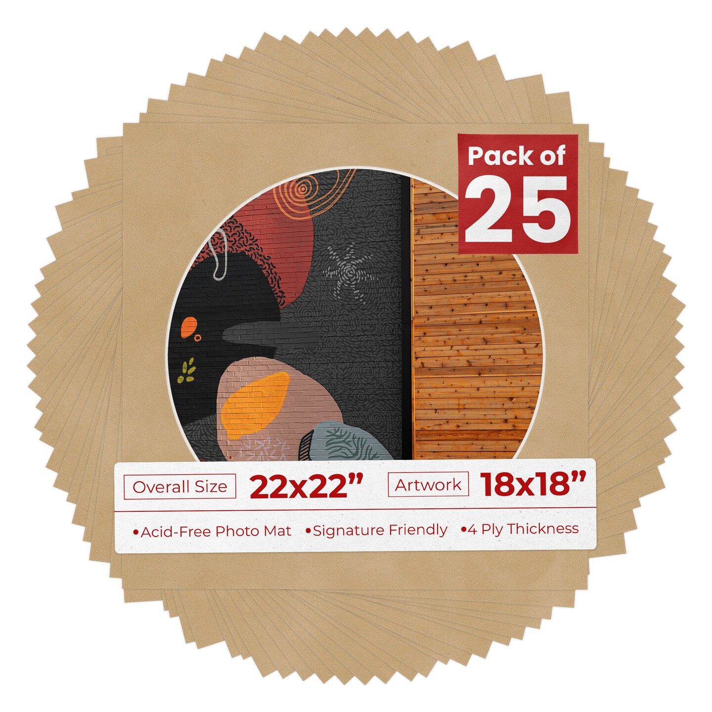 Beige Suede Mat Board for 22x22 Frames - Circle Opening for 18x18 Photos