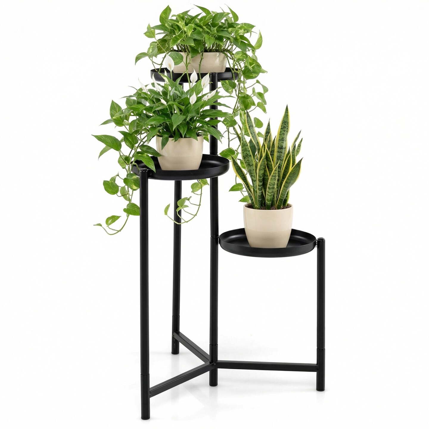 Black Metal Plant Stand 3 Tier Corner Flower Shelf Indoor Outdoor Plant Display Rack for Pots Living Room Balcony Window Decor
