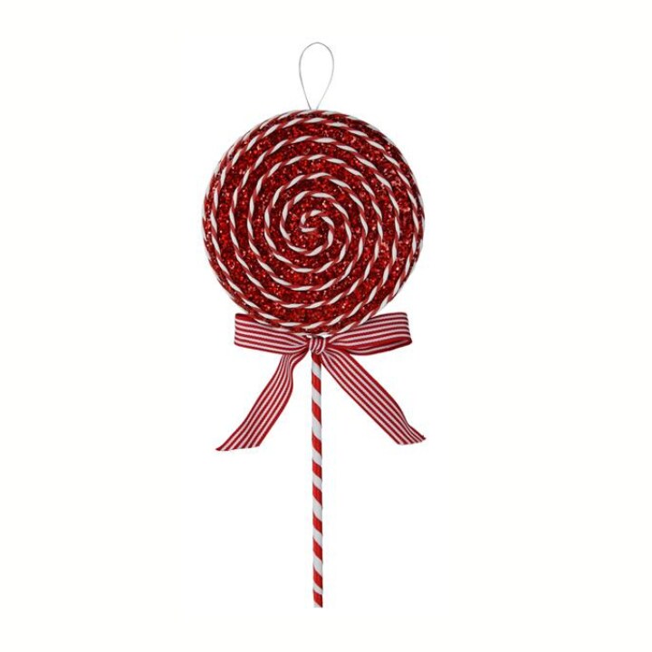 14" Red and White Lollipop Ornament - Festive Christmas Tree Decoration with Bow - Peppermint Themed Christmas - XJ449537