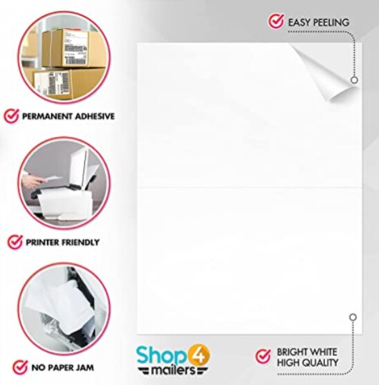 200 Count Shipping Labels White 5.5 x 8.5 Inch Self Stick Labels