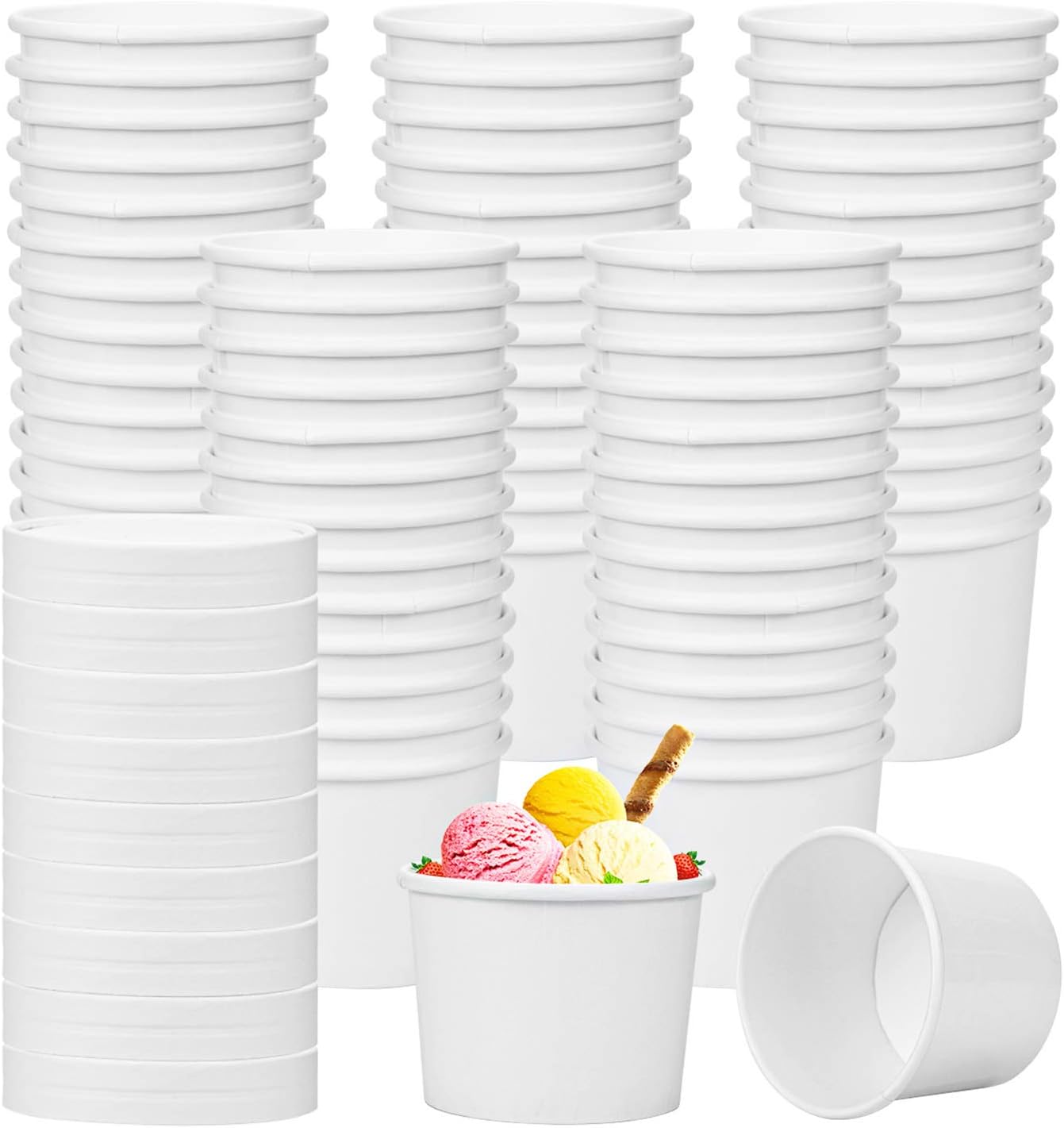75 Pack Ice Cream Cups with 75 Pack Lids, 8 oz Disposable Paper Dessert Bowls for Hot and Cold Food, Soup, Sundae, Frozen Yogurt