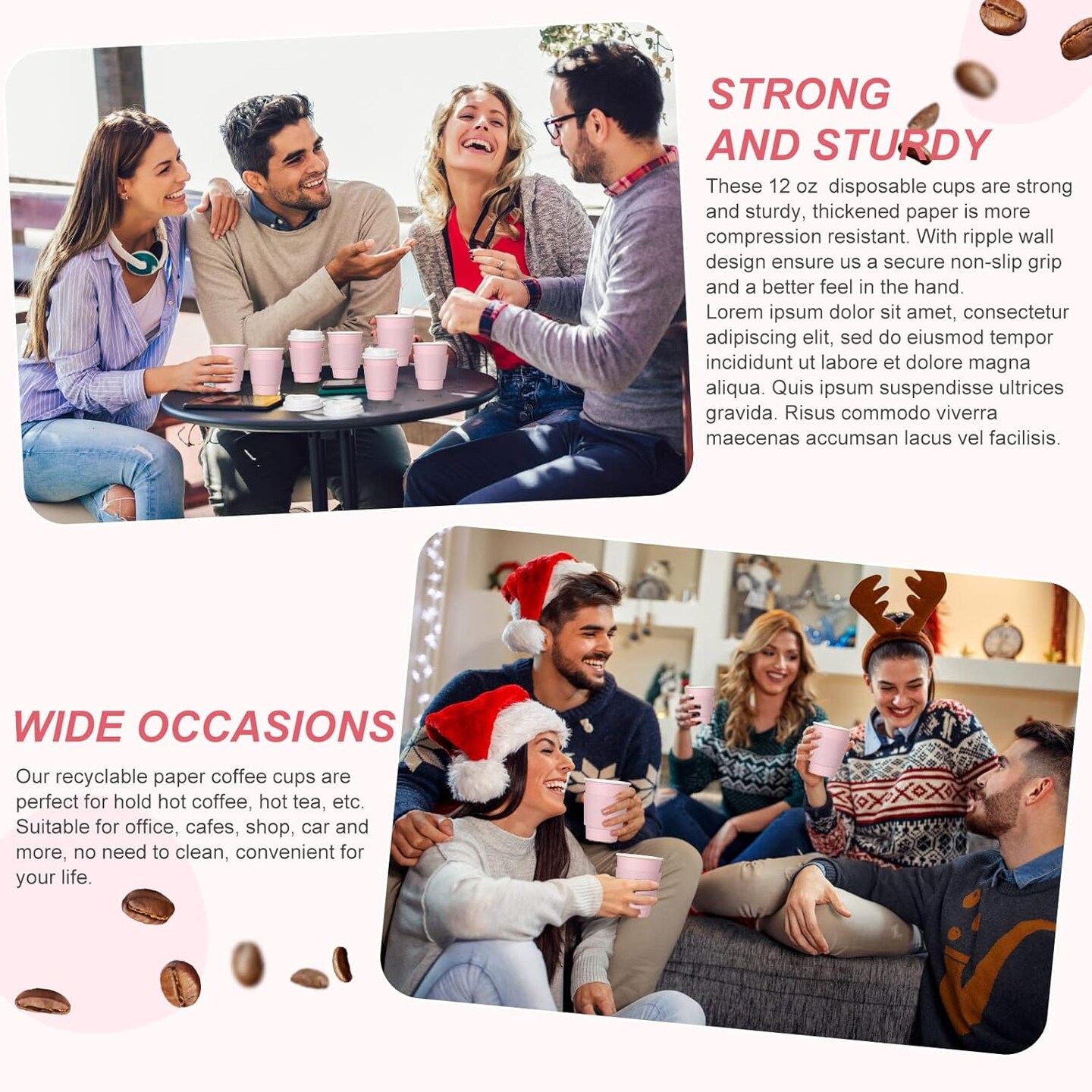 48 Pcs 12 oz Disposable Coffee Cups with Lids and Sleeves Bulk, Insulated Hot Chocolate Paper Cup