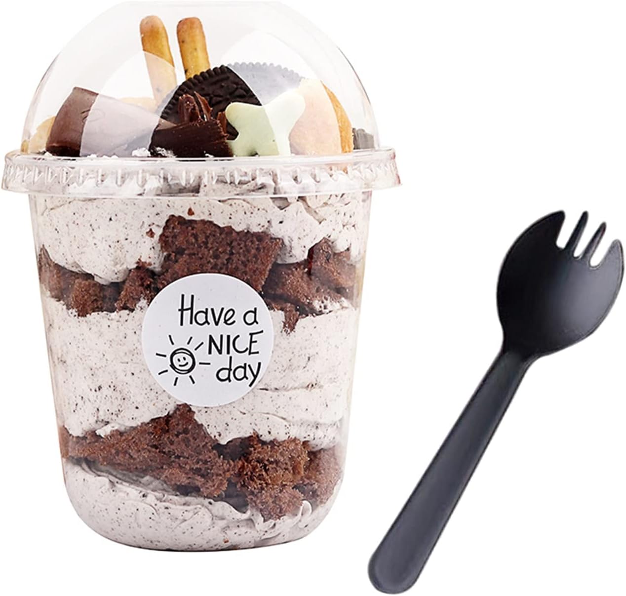 12oz Disposable Plastic Cups with Dome Lids (No Hole),50 pack Dessert Cups for Plastic Fruit, Ice Cream Cake and Mini Snack Bowls