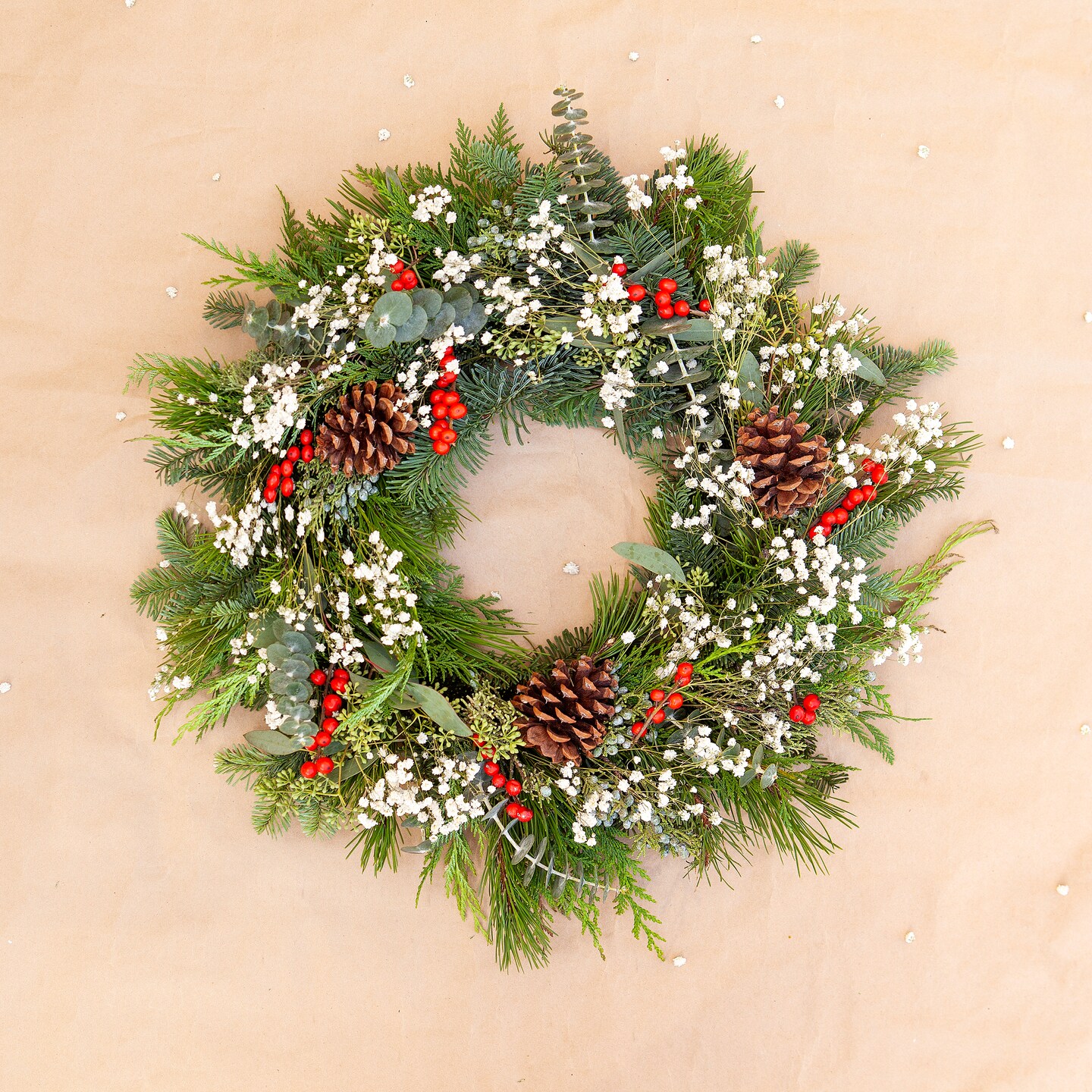 FRESH BALSAM FIR PINE BABY'S WREATH BERRY EUCALYPTUS WREATH - FRESH CHRISTMAS WREATH