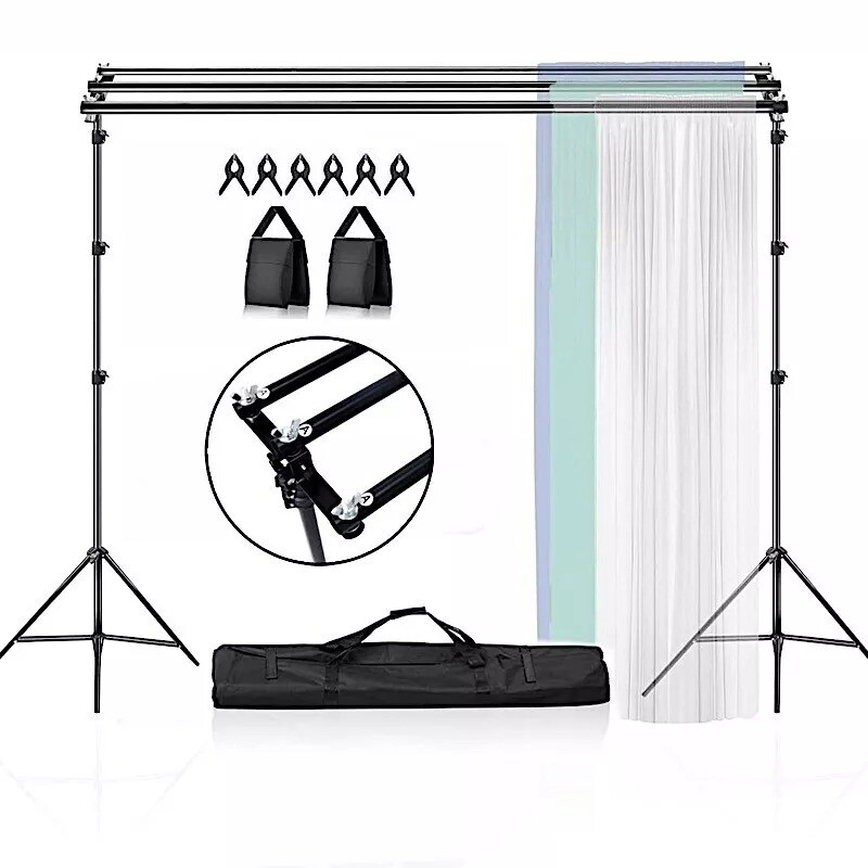 8x10 ft Black Triple Crossbar Adjustable Photo Backdrop Stand Party Supplies